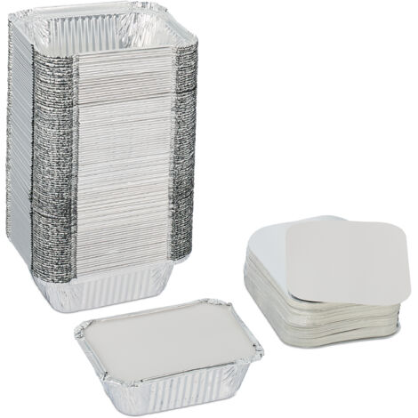 Relaxdays Barquettes en aluminium avec couvercle, 100 unités, 260 ml, pour cuisson & grillades, récipients alu, argenté