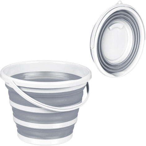 2 seaux pliables, 10 litres, bec verseur, anneau de suspension, avec poignée, seaux de camping et nettoyage, gris (1/5)