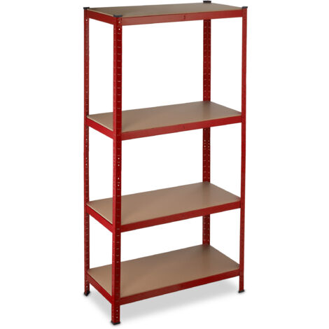 2 x étagères lourdes, charge 700 kg, 150 x 70 x 30 cm, 4 étagères, sans vis, acier, rangement cave, garage, rouge (1/5)
