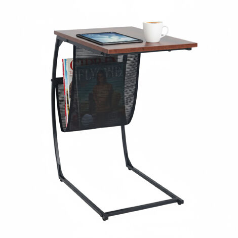 Table d'appoint Relaxdays avec porte-revues, H x L x P : 64 x 51 x 35 cm, MDF, métal, forme en C, table basse, brun/noir (1/5)