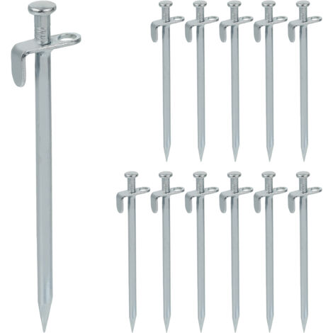 24 piquets pour sol rocheux, ancrages pour sol dur, camping, tente, acier inoxydable HxD 20x1,5 cm, argent, en set