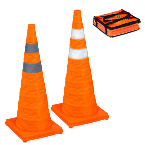 4 x cônes pliables, bandes réfléchissantes, cônes de signalisation avec sac, H x L x P : 70 x 29 x 29 cm, orange, en set
