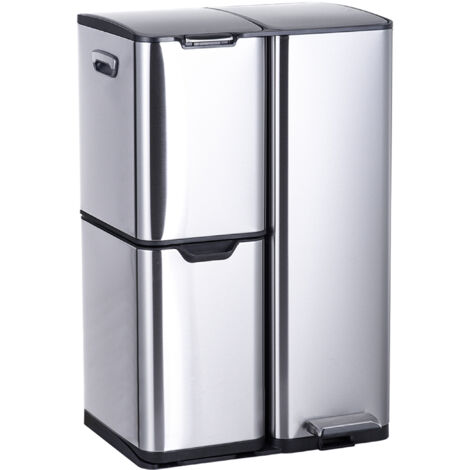 Poubelle De Cuisine 50L à Pédale, Seau Intérieur En Plastique Couvercle Fermeture Douce Anti Odeur Blanc Ltb101w01