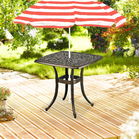 Table De Jardin Ronde Relaxdays 70 Cm Avec Trou Parasol - Acier Blanc Aspect Grillagé
