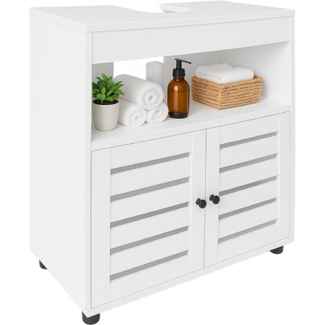 Mobile Sottolavabo Relaxdays 63x60x30 Cm – 2 Scomparti In MDF Marrone Con Ante A Lamelle, Per Bagno E Detergenti