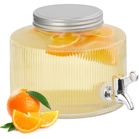 Relaxdays Distributeur de boisson, 2,8 litres, robinet et couvercle, design décoratif, pour votre limonade, transparent (1/5)