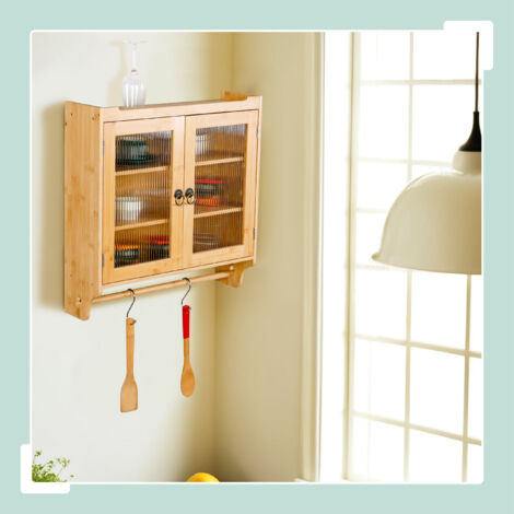 Armoire Murale à Double Porte Vitrée Avec 3 Niveaux De Rangement Cadre En Metal Motif Tisse Vert