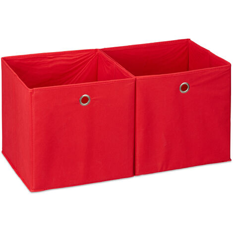 Relaxdays Lot de 2 boîtes de rangement, carrées en tissu, Cubique, 30x30x30  cm, Rouge