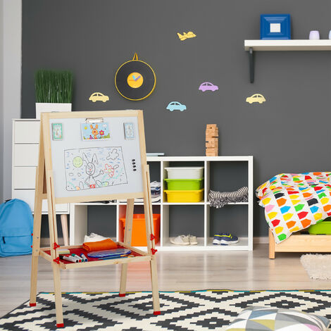 Relaxdays Tableau de jeu magnétique pour enfant, réglable en hauteur, 102-135 x 55 x 52 cm, blanc et tableau à craie