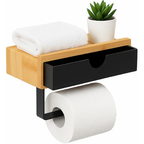 Relaxdays Support Papier Toilette En Bambou Avec 2 Étages Pour Smartphone - Naturel