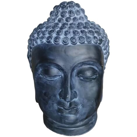Relaxdays Tête de Bouddha, HxLxP 55x36x32 cm, déco zen salon & jardin, résistante intempéries & gel, anthracite