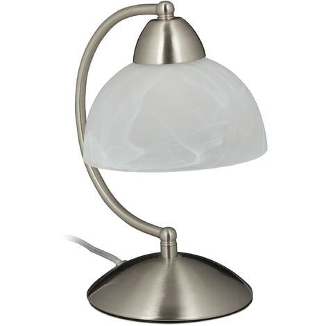 Relaxdays Lampe de table vintage, tactile, verre et fer, réglable,décoration,E14, 230 VHlP 25x15x19cm,argenté
