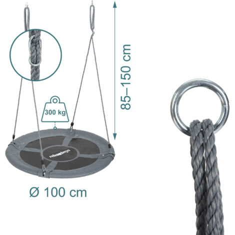 Relaxdays Balançoire Nid D’Oiseau Ronde 90 Cm – Portée 100 Kg – Corde Réglable Pour Enfants Et Adultes – Jardin Ou Intérieur