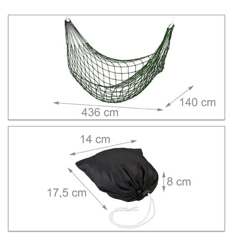 Relaxdays Hamac filet, de jardin pour une personne, camping, léger pour  intérieur et extérieur,vert