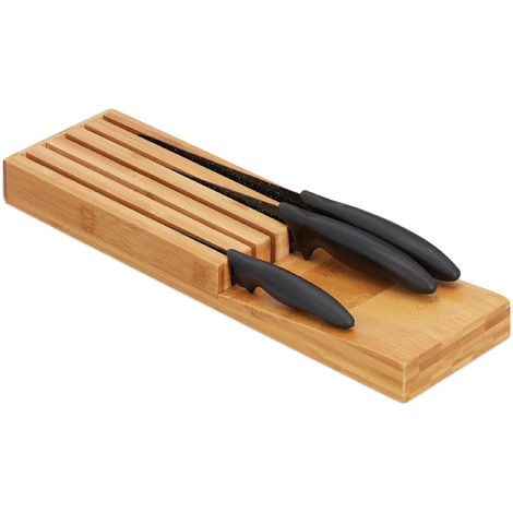Relaxdays range couteaux de cuisine bambou, support couteaux pour 5 couteaux,  bloc tiroir, 3,5 x 11 x 39 cm, nature