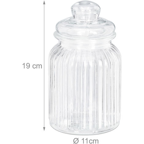 Relaxdays Bocal en verre avec couvercle, lot pratique de 6, 1000 ml,  rectangulaire, hermétique, transparent