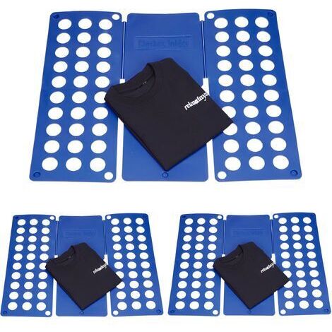 3x Planches à plier le linge, 2e génération, plie chemise, plieuse vêtements, salle de bain, 60 x 70 cm, bleu