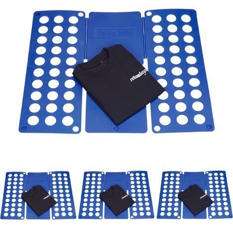 4x Planches à plier le linge, 2e génération, plie chemise, plieuse vêtements, salle de bain, 60 x 70 cm, bleu