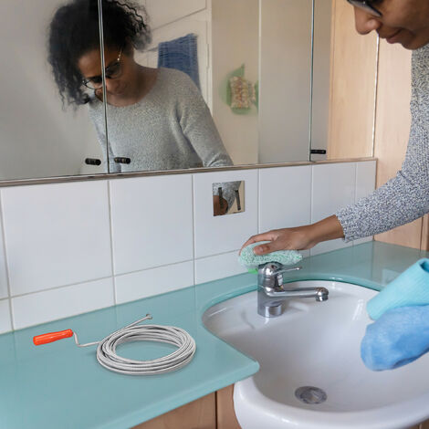 bac de toilettes et douche Spirale de nettoyage de canalisations 7,5 m avec déboucheur serpentin kit de nettoyage magnétique pour tuyau gants évier de cuisine