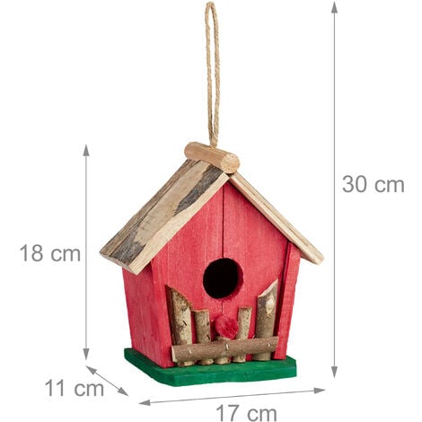 Relaxdays Mini nichoir d'oiseau, à suspendre, pour balcon & jardin, bois,  maison d'oiseaux déco, 18 x 17 x 11 cm, coloré
