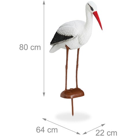 Relaxdays Statue de jardin cigogne, Figurine de décoration, protection héron, naissance, 80 x 22 x 64 cm, blanc/rouge