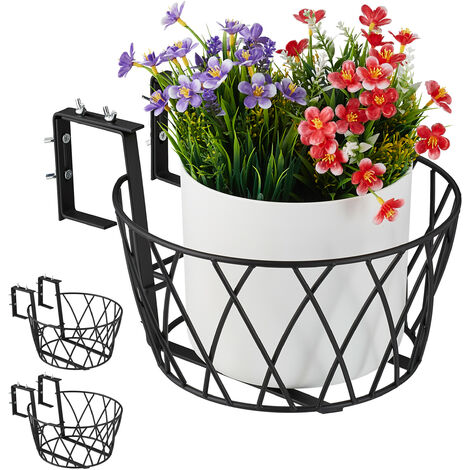Relaxdays Porte-Plantes Mural, pour 3 Pots de Fleurs avec diamètre 11,5 cm,  en métal (Fer), Design rétro, Noir : : Jardin