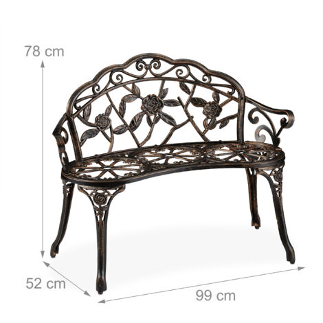 Banc Jardin 2 Places Relaxdays - Bois Et Fonte 125x52.5x73cm - Style Rustique