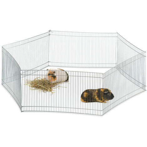 Relaxdays Cage extérieur lapin, 6 éléments, pour petits animaux, enclos cochon d’inde, zingué, H 27 cm, argenté