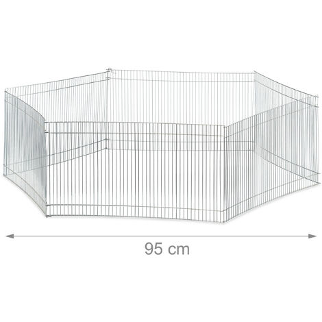 Relaxdays Cage extérieur lapin, 6 éléments, pour petits animaux, enclos cochon d’inde, zingué, H 27 cm, argenté