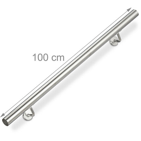 Relaxdays Main courante, inox 304, extensible, intérieur & extérieur, 100 cm, Ø 42 mm, avec fixation, rambarde, argenté