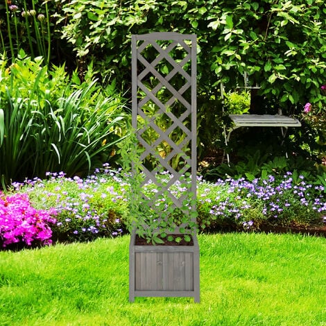 Relaxdays Jardinière avec treillis espalier Tuteur plantes grimpantes bac à fleurs bois vigne lierre 35L, 150cm, gris