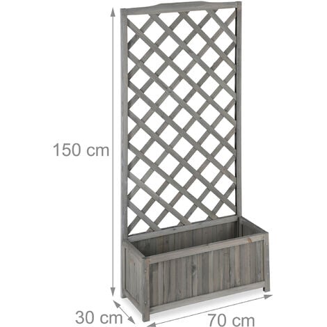 Relaxdays Jardinière avec treillis espalier Tuteur plantes grimpantes bac à fleurs bois vigne lierre 35L, 150cm, gris
