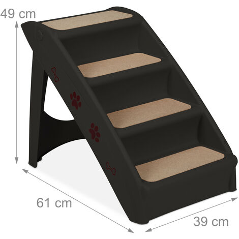 Relaxdays Escalier pour chiens 4 marches,chiots et chats, lit, sofa, auto,échelle chiens jusqu’à 100 kg, 49x39x61cm,noir