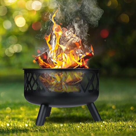 Brasero boule de feu cheminée foyer extérieur Ø 55 x 50H cm grille à  charbon couvercle tisonnier acier noir - Barbecue et plancha - Mobilier de  jardin - Jardin et Plein air