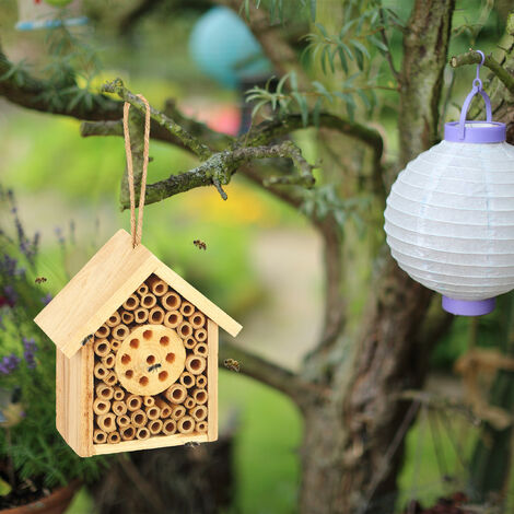 Relaxdays Hôtel à Insectes En Bois - Nid Pour Abeilles Sauvages & Guêpes Solitaires - 15,5 X 14,5 X 8 Cm - Jardin & Balcon