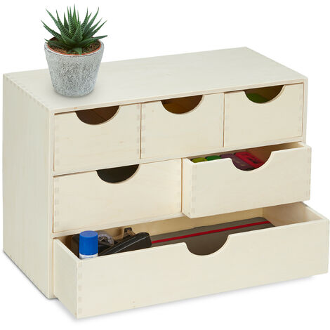 Relaxdays Boîte à tiroirs en bois, HLP: 28 x 40 x 20 cm, rangement petits  objets, à décorer, 6 compartiments, nature