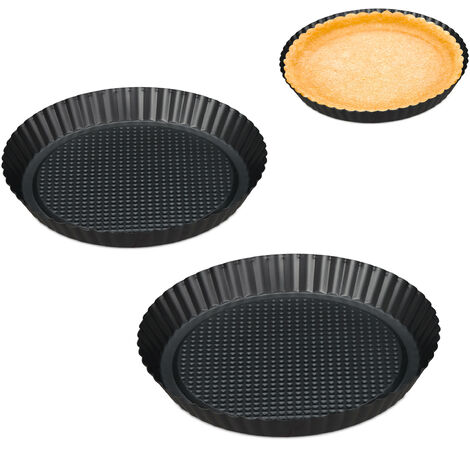 Relaxdays Moule à tarte, lot de 3, Ø 21/26/28 cm, plat à gâteau, antiadhésif, creux, ustensile pâtisserie, anthracite