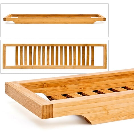 Relaxdays Pont de baignoire pratique, en bambou, H x L x P : 4 x 65 x 15 cm, pour la salle de bain, nature