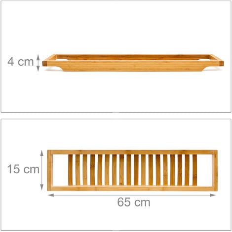 Relaxdays Pont de baignoire pratique, en bambou, H x L x P : 4 x 65 x 15 cm, pour la salle de bain, nature