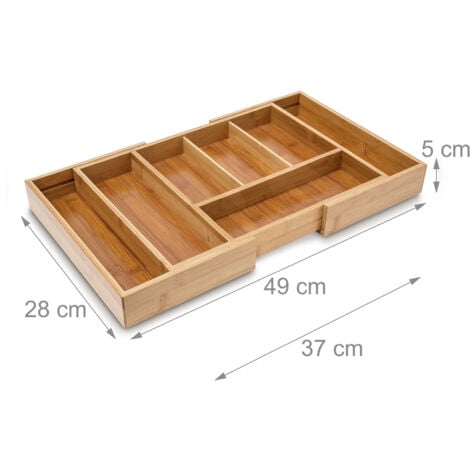 Relaxdays Range-couverts Bambou - 4 Compartiments - 34x25x4 Cm - Organisateur Tiroir Durable Et Naturel