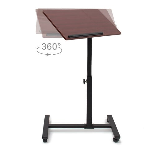 Relaxdays Table réglable pour ordinateur portable, roulettes, support  inclinable, HxLxP: 95x60x40,5 cm, brun foncé