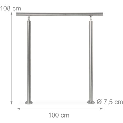 Relaxdays Rampe d'escalier en inox pour extérieur 1,0 de long 2 poteaux et 0 tringle, argenté
