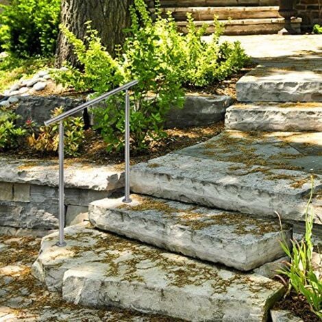 Relaxdays Rampe d'escalier en inox pour extérieur 1,0 de long 2 poteaux et 0 tringle, argenté