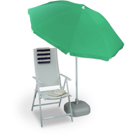 Relaxdays Parasol, Ø 180 cm, hauteur réglable, inclinable, rond, polyester, acier, jardin, balcon, terrasse, plage, vert