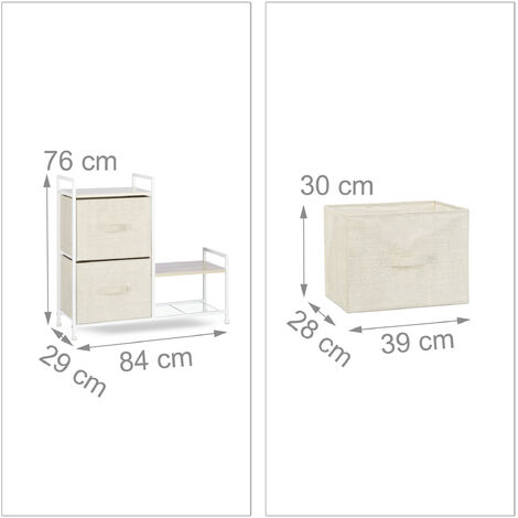 Relaxdays Meuble rangement 2 tiroirs tissu commode étagère tiroir tissu  HxlxP: 76 x 84 x 29 cm, beige