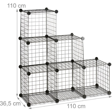 Relaxdays Étagère Grille Treillis Modulable 6 Compartiments – Rangement DIY Métal Noir Industriel 96x96x32 Cm
