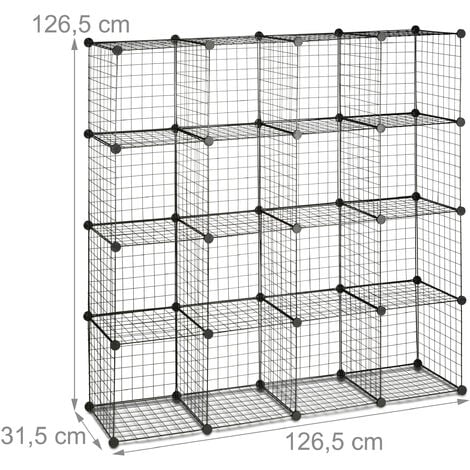 Étagère en métal noir avec grille de rangement modulable - L30 x