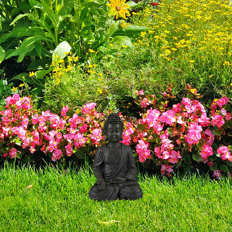 Relaxdays Statue de Bouddha assise, 30 cm, figurine de déco, polyrésine, résistante aux intempéries & au gel, gris foncé