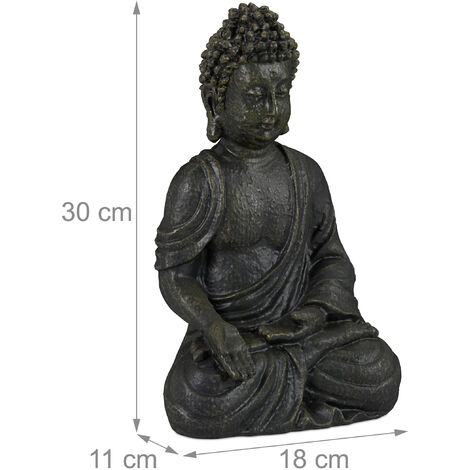 Relaxdays Statue de Bouddha assise, 30 cm, figurine de déco, polyrésine, résistante aux intempéries & au gel, gris foncé