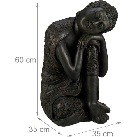 Relaxdays Statue de Bouddha figurine de Bouddha décoration jardin sculpture céramique Zen 60 cm, gris foncé